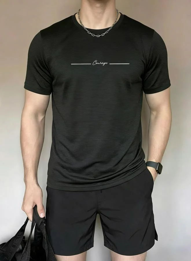 تايك تو Men Minimal Print T-Shirt and Plain Shorts Co-Ords
