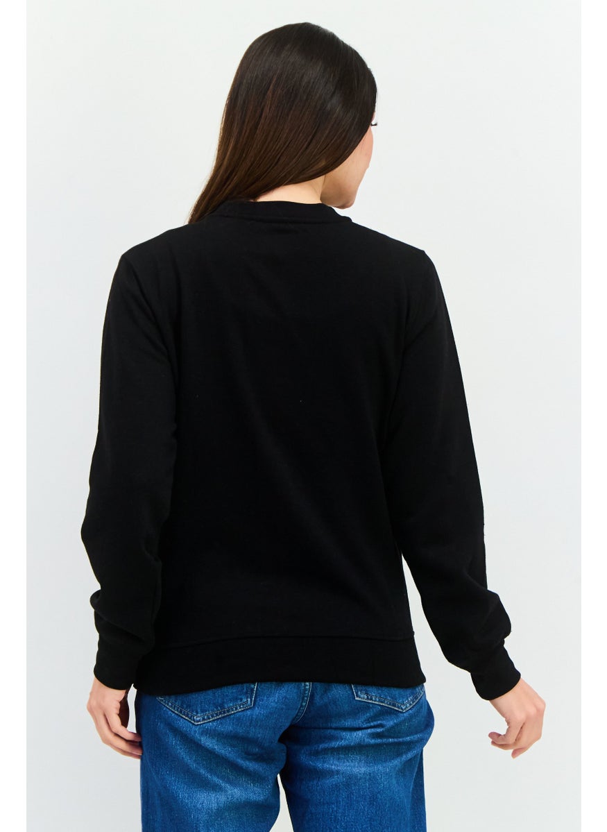 JUICE - Women Crew Neck Plain Sweatshirt, Black - Image 1