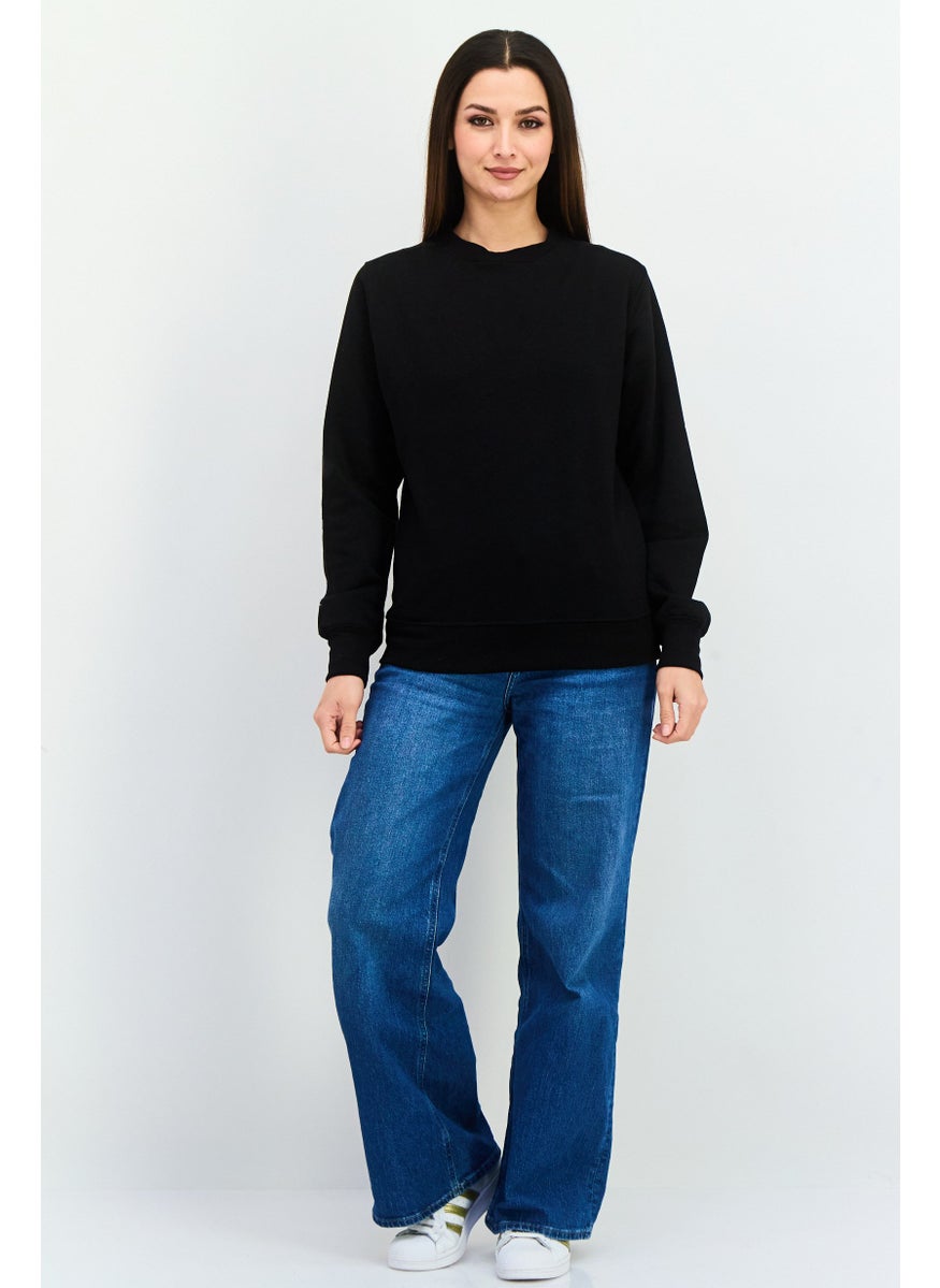 JUICE - Women Crew Neck Plain Sweatshirt, Black - Image 1