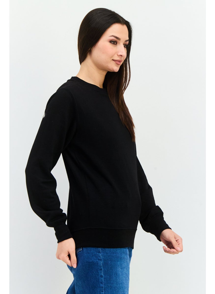 JUICE - Women Crew Neck Plain Sweatshirt, Black - Image 1
