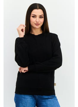 Women Crew Neck Plain Sweatshirt, Black