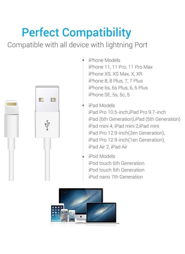 Beauenty - Lightning to USB Cable Compatible iPhone 13/12/11 Pro Max/XS MAX/XR/XS/X/8/7/Plus/6S iPad AirPods,iPod Touch (2M/6.6FT)  - White - Image 1