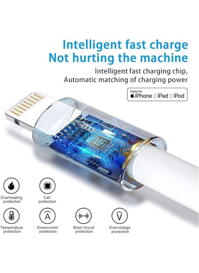 Beauenty - Lightning to USB Cable Compatible iPhone 13/12/11 Pro Max/XS MAX/XR/XS/X/8/7/Plus/6S iPad AirPods,iPod Touch (2M/6.6FT)  - White - Image 1