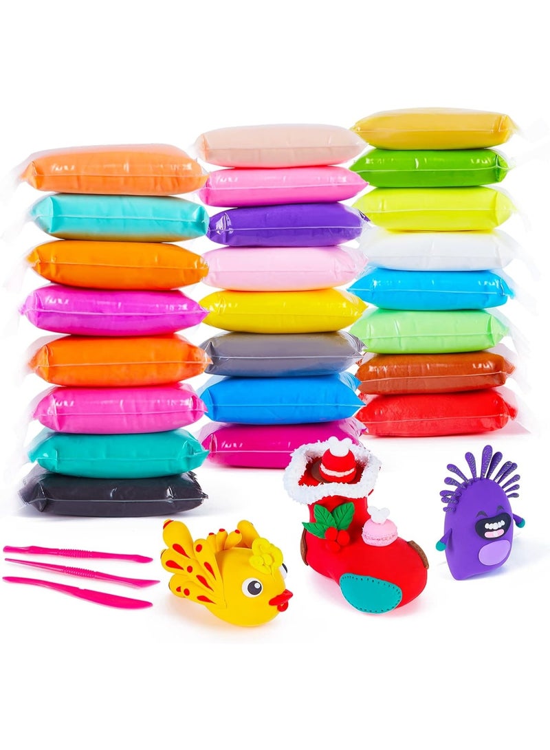 Lukadah 24 Set Magic Modeling Clay – Multicolour Air Dry Soft Clay with Sculpting Tools, Non-Toxic DIY Modeling Dough for Kids, Art Craft Clay Kit for Boys & Girls, School Projects, Creative Sculpture Toy, Kids Art Supplies Gift - Image 1