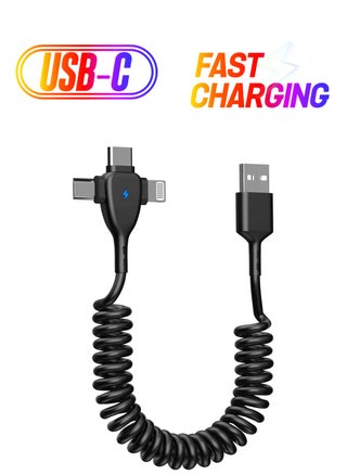 3 in 1 Coiled Lightning Cable for Car Coil iPhone Charger Cable, USB Cable Fast Charger Compatible with Lightning Type-C Micro USB for iPhone 14 13 12 11 XS XR X 8 7 Support iOS Android Tablets PC - pzsku/Z0D116DDF28EABB788E0DZ/45/_/1738233169/c0130f46-a8e0-4cbd-b238-de5ebd4de836