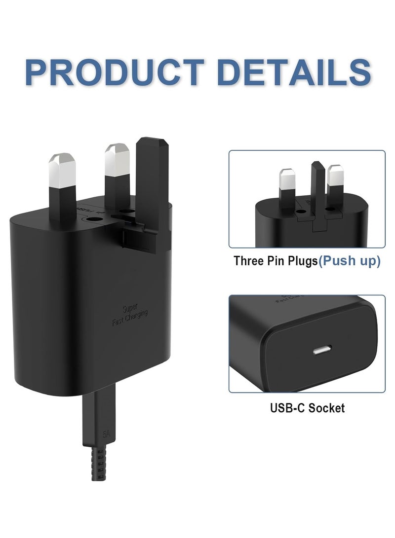 شاحن شحن USB C فائق السرعة بقدرة 45 وات - متوافق مع S24 S23 S22 S21 S20 Ultra، S24+ S23+ S22+ S21+، A53، A15، A 55، A54 - محول طاقة من النوع C، - Image 2