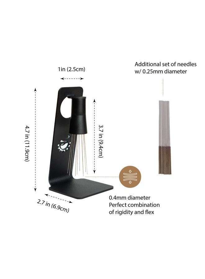 MiiCoffee WDT Tool, Magnetic Coffee Stirrer 0.4mm 9 Installed Pins + 0.25mm 9 Extra Needles for Espresso Distribution Tool with Metal Stand for Barista Espresso (Black) - Image 2