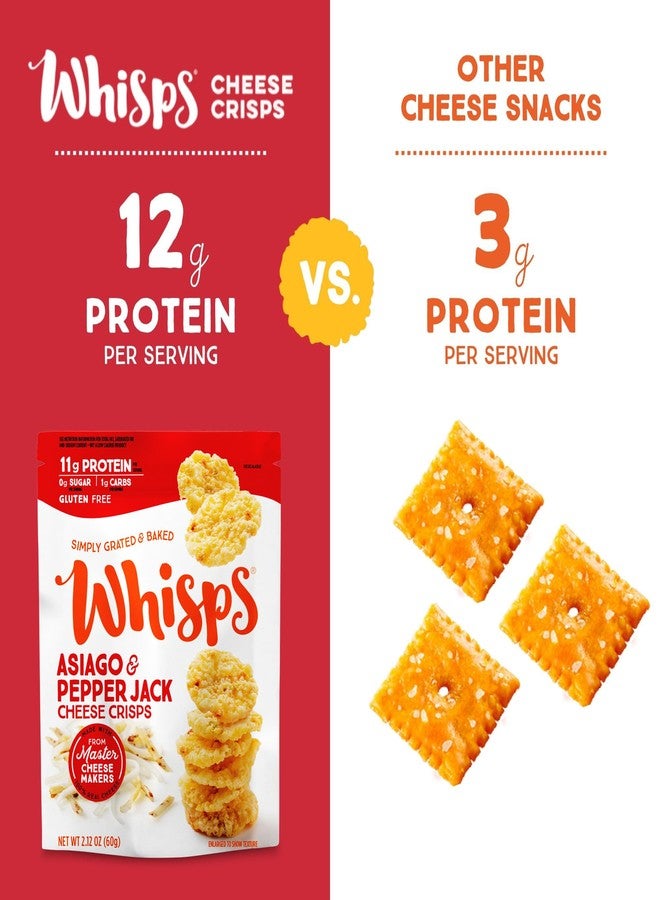 Whisps Cheese Crisps Asiago & Pepper Jack | Protein Chips | Healthy Snacks | Protein Snacks, Gluten Free, High Protein, Low Carb Keto Food (2.12 Oz, 6 Pack) - Image 5