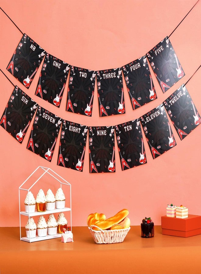 Fangleland One Rocks First Birthday Photo Banner, Rock and Roll 1st Birthday Decorations, Born to Rock Monthly Milestone Photograph Bunting Garland for Baby from Newborn to 12 Months - Image 4