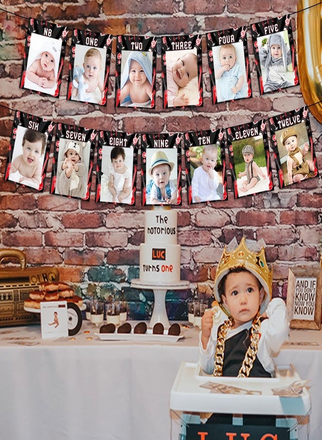 Fangleland One Rocks First Birthday Photo Banner, Rock and Roll 1st Birthday Decorations, Born to Rock Monthly Milestone Photograph Bunting Garland for Baby from Newborn to 12 Months - Image 2