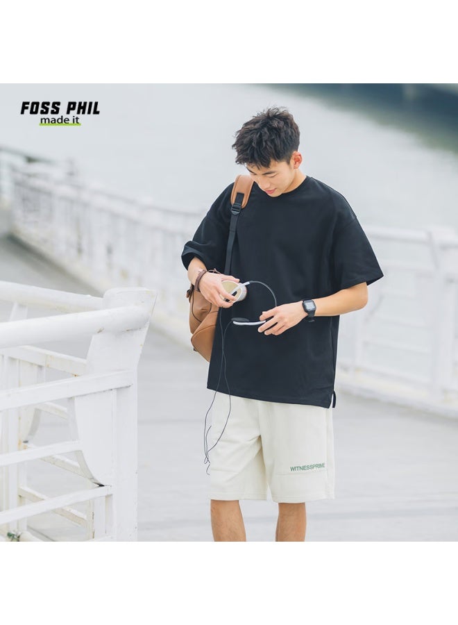 Foss Phil رجال تي شيرت صيفي قصير الأكمام فضفاض قطني أساسي لون صلب تحت القميص الرجالي T2100 أسود M - Image 3