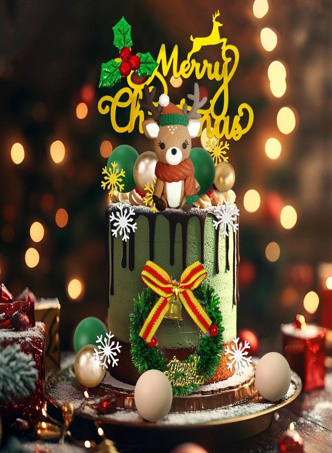 زد اكس سويت زينة كعكة عيد الميلاد المصنوعة يدويًا على شكل غزال الرنة، كرات ذهبية خضراء، زينة كعكة ندفة الثلج لعطلة الشتاء، مستلزمات تزيين كعكة عيد الميلاد - Image 3