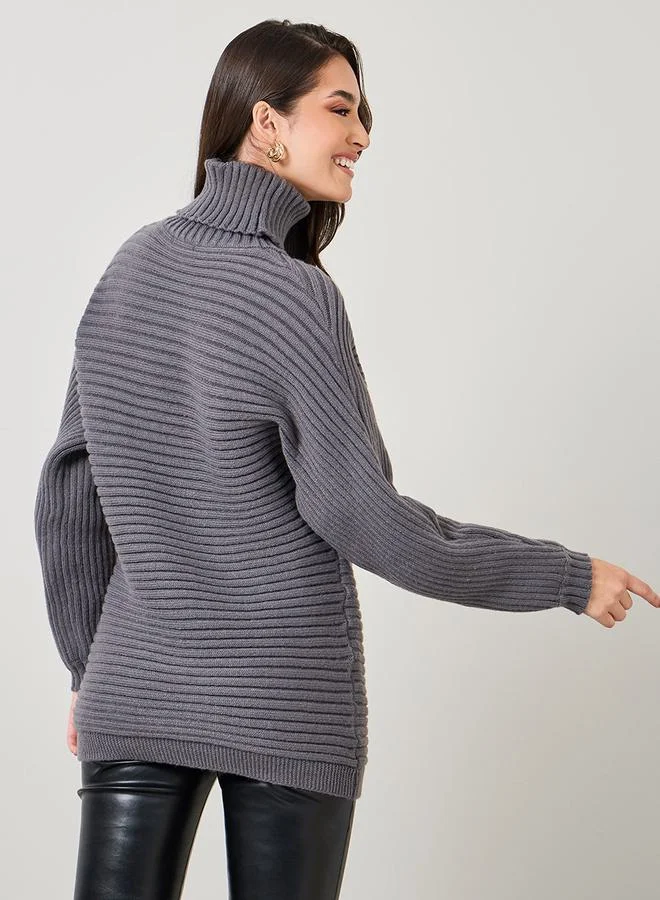 ستايلي Regular Fit Chunky Knit Ribbed Turtle Neck Sweater