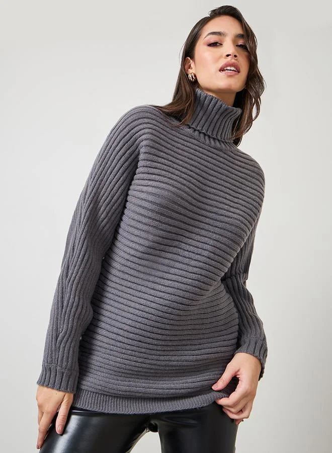 ستايلي Regular Fit Chunky Knit Ribbed Turtle Neck Sweater