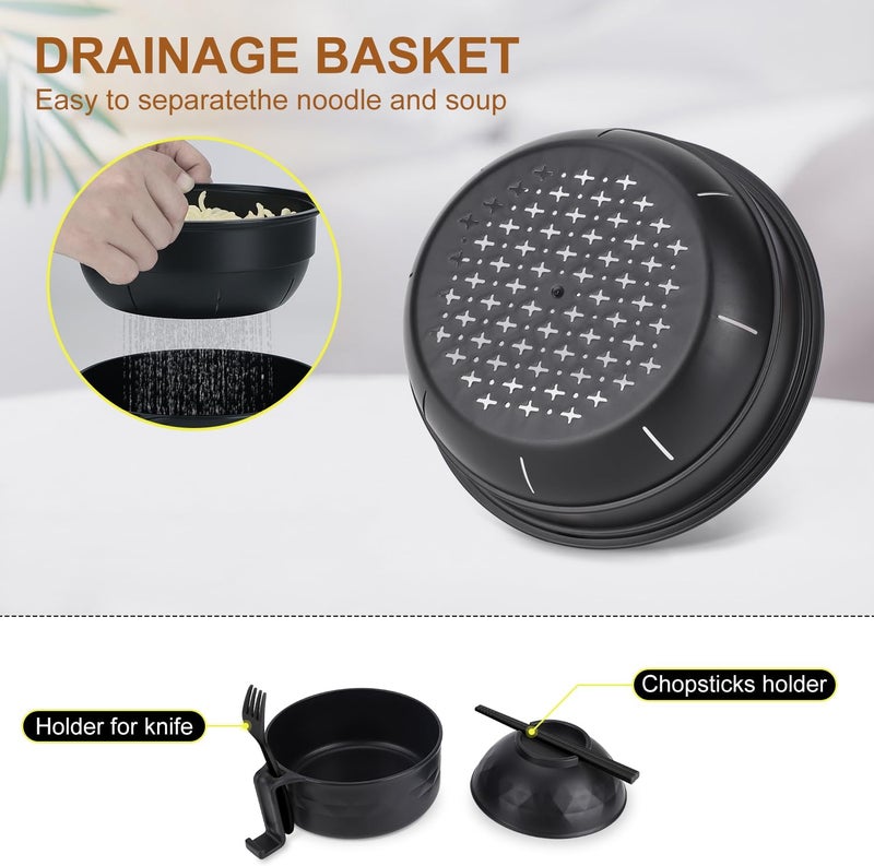 UUGLAM Ramen Bowl Set Ramen Cooker 33 oz Ramen Bowls with Chopsticks and Spoon Microwave Pasta Cooker College Dorm Essentials for Girls Guys Black - Image 4
