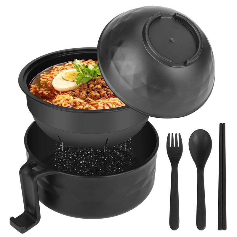 UUGLAM Ramen Bowl Set Ramen Cooker 33 oz Ramen Bowls with Chopsticks and Spoon Microwave Pasta Cooker College Dorm Essentials for Girls Guys Black - Image 1