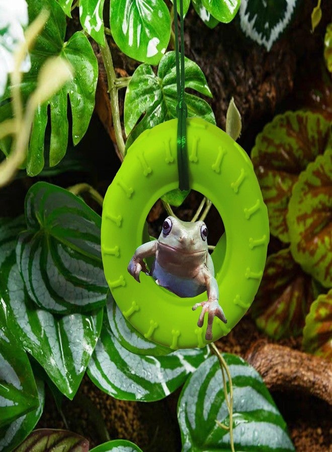 JSLZF 2PCS Tree Frog Habitat Frog Tank Accessories Terrarium Decor Frog Climbing Swing with Suction Cup Hook Green Rubber Climbing Toy for Frogs - Image 2