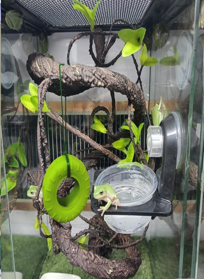 JSLZF 2PCS Tree Frog Habitat Frog Tank Accessories Terrarium Decor Frog Climbing Swing with Suction Cup Hook Green Rubber Climbing Toy for Frogs - Image 3