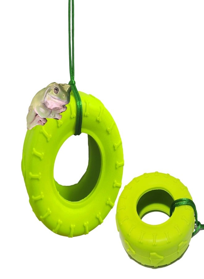 JSLZF 2PCS Tree Frog Habitat Frog Tank Accessories Terrarium Decor Frog Climbing Swing with Suction Cup Hook Green Rubber Climbing Toy for Frogs - Image 1