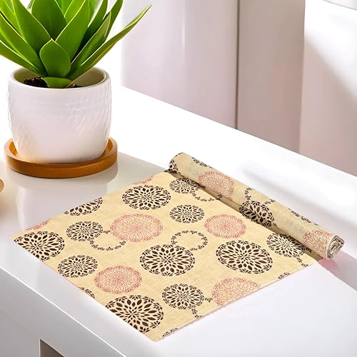 Kuber Industries Shelf Mat | Rangoli Print Shelf Liner | Placemat for Kitchen | Desk Mat | PVC Non-Slip Drawer Sheets| Kitchen Cabinet Shelf Liner | 10 Meter | Beige - Image 1