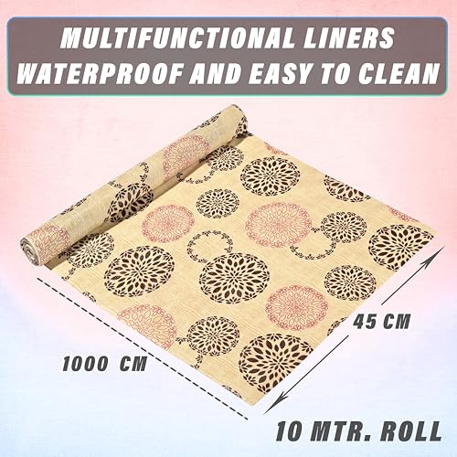 Kuber Industries Shelf Mat | Rangoli Print Shelf Liner | Placemat for Kitchen | Desk Mat | PVC Non-Slip Drawer Sheets| Kitchen Cabinet Shelf Liner | 10 Meter | Beige - Image 3