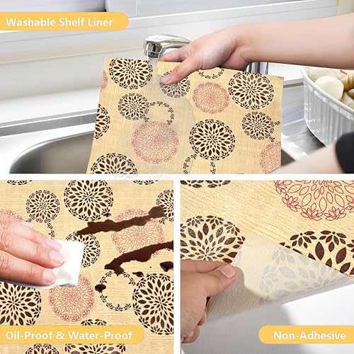 Kuber Industries Shelf Mat | Rangoli Print Shelf Liner | Placemat for Kitchen | Desk Mat | PVC Non-Slip Drawer Sheets| Kitchen Cabinet Shelf Liner | 10 Meter | Beige - Image 5