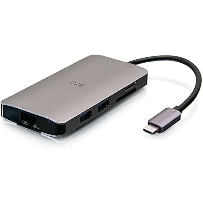 C2G محطة إرساء ميني 8 في 1 USB C مع HDMI، 2X USB-A، إيثرنت، قارئ بطاقة SD، وشحن USB-C، قدرة طاقة تصل إلى 100 واط، دقة 4K @ 30HZ - Image 3