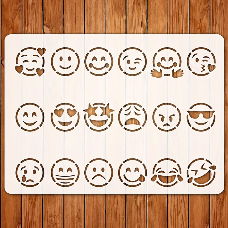 American-Elm American Elm 1 Pc 18 Face Expression Stencil Reusable Plastic Template for DIY Crafts Scrapbook & Home Decoration  - Image 1