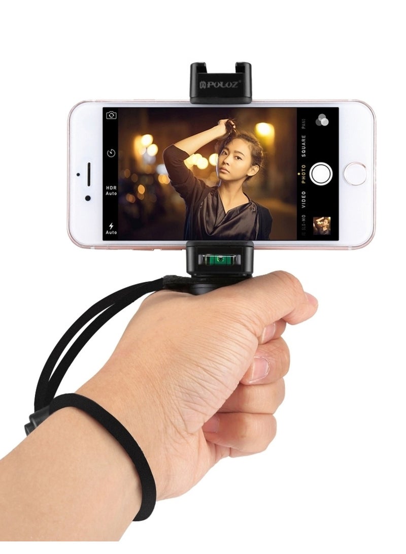 بولوز مثبت هاتف محمول للتصوير ومدونات الفيديو والبث المباشر، مقبض يدوي وحامل سيلفي، مثبت مزوّد بقاعدة ثلاثية من ABS وحامل محول مع قاعدة حذاء بارد وحزام معصم، مناسب لتيك توك ويوتيوب ومدونات الفيديو، متوافق مع آيفون وأندرويد. - Image 1