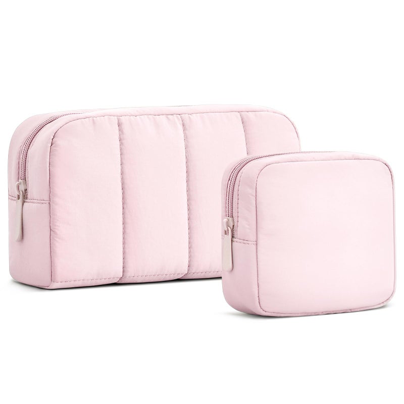 oscaurt 2 Pcs Makeup Bag Travel Toiletry Bag for Women Puffy Padded Cosmetic Pouch Purse Wideopen Makeup Organizer Case Travel Essentials - Image 2