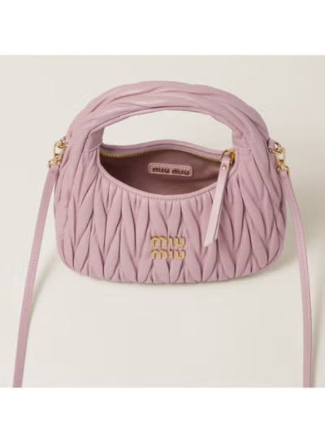 MIU MIU Wander Matelassé Nappa Leather Hobo Bag, Women's Tote Bag, Womens Cross-Body Bag, Women's Hand Bag, Women's Shoulder Bag, Women's Travel Bag, Alabaster Pink - Image 3