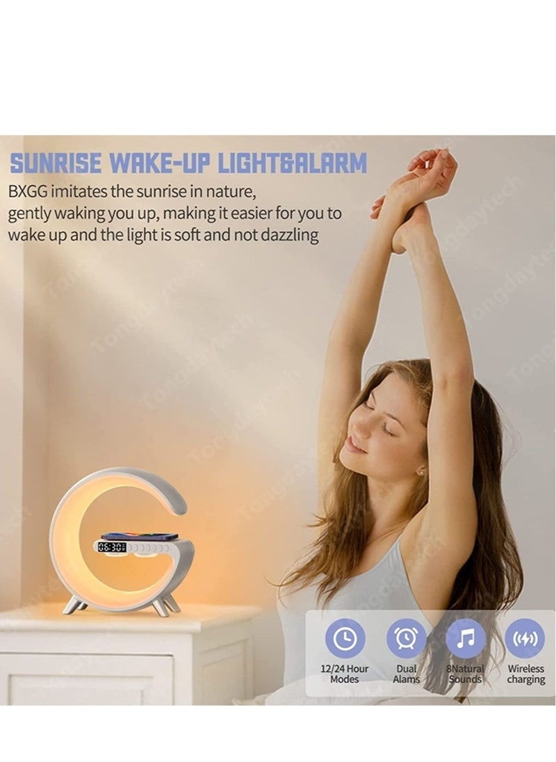 ELTRAZONE - Wireless Charger Atmosphere Lamp, RGB Color Changing Mood Light with Time Display, 256 Modes and 16 Million Light Colors, Bluetooth Speaker Desk Lamp with Alarm Clock, Ideal Choice for Friends - Image 1