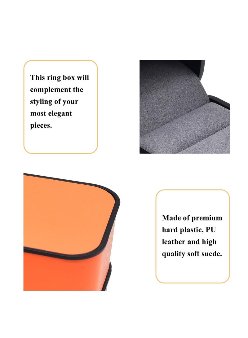 Excefore Small Ring Box, Square Leather Suede Jewelry Ring Bearer Box, Premium Gorgeous Fashion Engagement Wedding Ring Box for Proposal, Ceremony, Anniversary, Gift, Sun Orange - Image 3