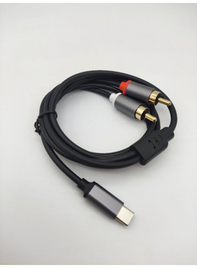 3.5mm One To Two Split Dual Lotus Sound Cable Computer Mobile Phone Connection Rca Audio Cable Digital Computer Audio-Color:Gray TYPEC Digital Chip-Length:3 M  - Image 1