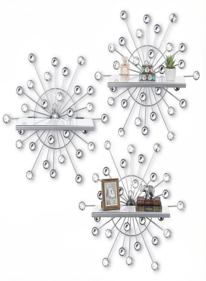 Yaocom مجموعة ياوكوم من 3 قطع من أرفف كريستالية عائمة لامعة، ديكور حائط معدني على شكل نجوم، رف قابل للطي، أرفف زاوية فضية معلقة على الحائط للتخزين، مناسبة لغرف النوم والحمامات وغرف المعيشة والمطابخ والمكاتب والديكور المنزلي - Image 2