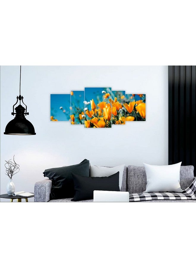 SAF SAF paintings Set of 5 Beautiful Lily Flowers Yellow Attractive UV Coated Home Decorative Large Adhesive Mdf Wall Home Decoarative gift item Panel Painting 18 Inch X 42 Inch SANFPNL32115 - Image 2