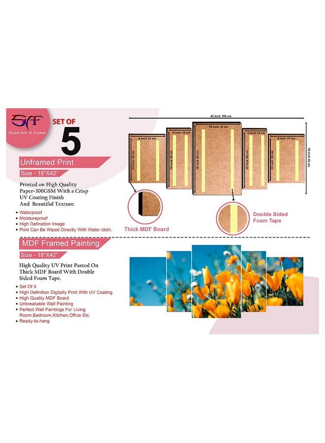 SAF SAF paintings Set of 5 Beautiful Lily Flowers Yellow Attractive UV Coated Home Decorative Large Adhesive Mdf Wall Home Decoarative gift item Panel Painting 18 Inch X 42 Inch SANFPNL32115 - Image 3