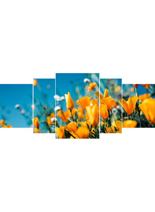 SAF SAF paintings Set of 5 Beautiful Lily Flowers Yellow Attractive UV Coated Home Decorative Large Adhesive Mdf Wall Home Decoarative gift item Panel Painting 18 Inch X 42 Inch SANFPNL32115 - Image 1