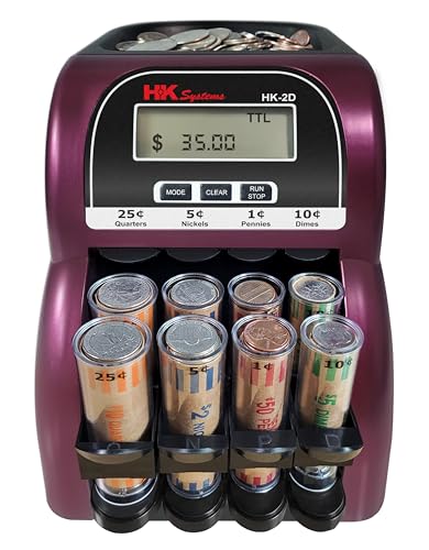 HK SYSTEMS HK-2D, Digital USD Coin Counter and Sorter with LCD Display, Sorts 260 Coins Per Minute into Coin Wrappers, 2 Row Coin Wrapper Tubes Included - Image 1