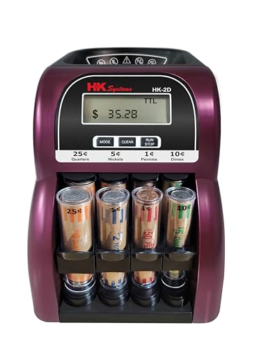 HK SYSTEMS HK-2D, Digital USD Coin Counter and Sorter with LCD Display, Sorts 260 Coins Per Minute into Coin Wrappers, 2 Row Coin Wrapper Tubes Included - Image 3