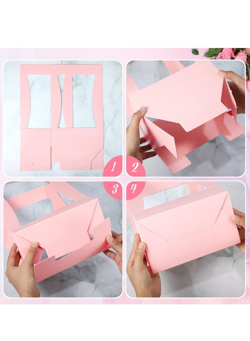 KASTWAVE 12 Piece Bouquet Gift Bag, Portable Craft Paper Gift Bag, Florist Flower Box with Handle, Home Office Arrangement Wedding Birthday Party Decoration Packing Supplies (Pink and Black) - Image 2