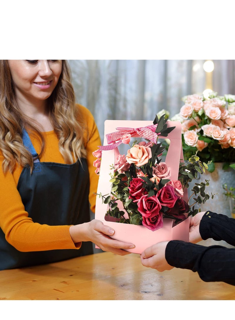 KASTWAVE 12 Piece Bouquet Gift Bag, Portable Craft Paper Gift Bag, Florist Flower Box with Handle, Home Office Arrangement Wedding Birthday Party Decoration Packing Supplies (Pink and Black) - Image 4