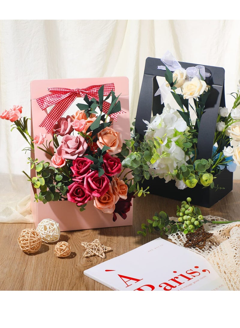 KASTWAVE 12 Piece Bouquet Gift Bag, Portable Craft Paper Gift Bag, Florist Flower Box with Handle, Home Office Arrangement Wedding Birthday Party Decoration Packing Supplies (Pink and Black) - Image 3