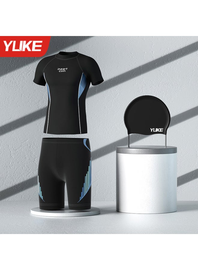 Men's Swimwear New Short-sleeved Shorts Split Swimwear Suit Boxer Pants Anti-embarrassment Professional Swimming Equipment