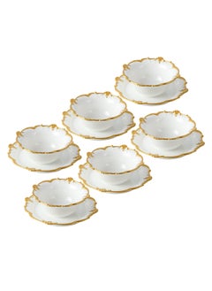 Life Smile LIFE SMILE 6-Piece Bowl and Saucer Set, White & Gold, Serving Bowls for Soup, Dessert, Appetizer, Snack, Dinnerware  - Image 1