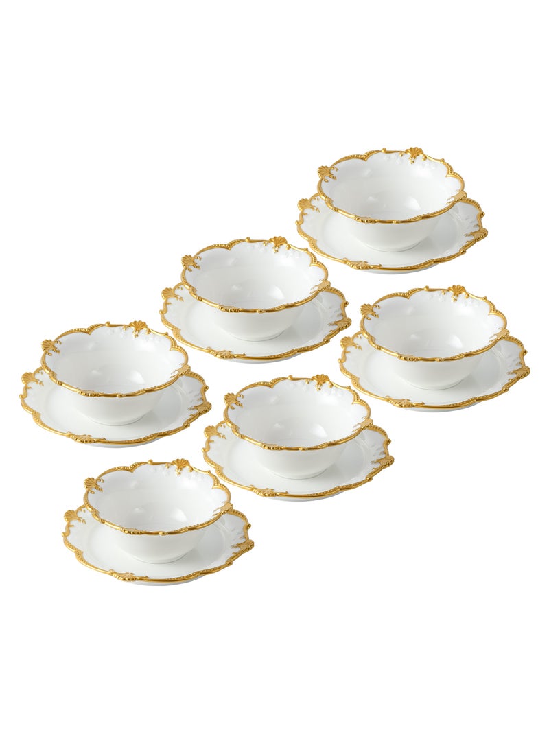 Life Smile LIFE SMILE 6-Piece Bowl and Saucer Set, White & Gold, Serving Bowls for Soup, Dessert, Appetizer, Snack, Dinnerware  - Image 1