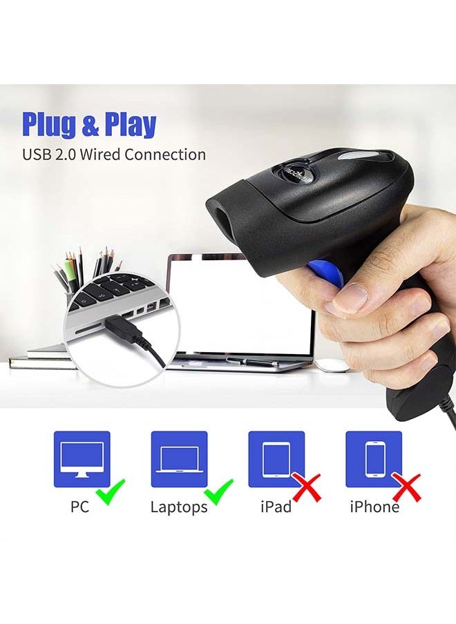 Handheld USB QR Barcode Scanner Reader for Computers,Handheld Wired Automatic 1D 2D Image Bar Code Scanners for Mobile Payment, Store, Supermarket, Warehouse