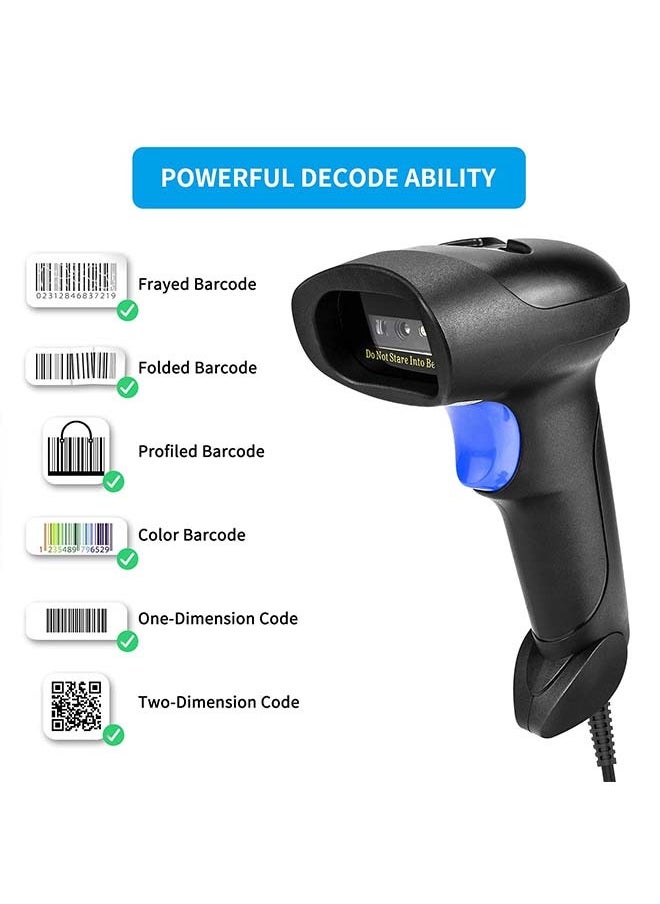Handheld USB QR Barcode Scanner Reader for Computers,Handheld Wired Automatic 1D 2D Image Bar Code Scanners for Mobile Payment, Store, Supermarket, Warehouse