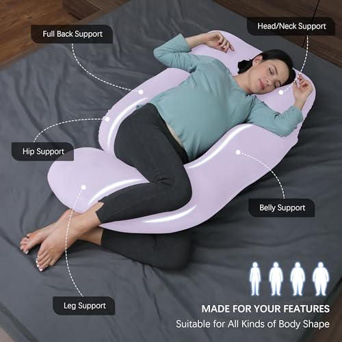 MOON PARK Pregnancy Pillows for Sleeping - U Shaped Full Body Maternity Pillow with Removable Cover - Support for Back, Legs, Belly, HIPS - 57 Inch Pregnancy Pillow for Women - Purple - Image 2