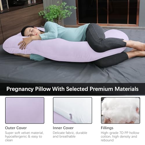 MOON PARK Pregnancy Pillows for Sleeping - U Shaped Full Body Maternity Pillow with Removable Cover - Support for Back, Legs, Belly, HIPS - 57 Inch Pregnancy Pillow for Women - Purple - Image 3